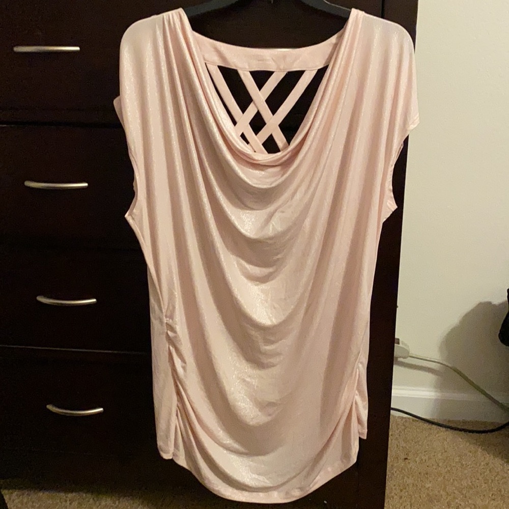 HeartSoul sparkling blush pink 1X classic short sleeved top
